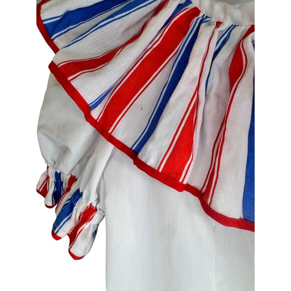 VTG Spanish Flamenco Dress Red White Blue Striped Ruffle Heritage Puerto Rico S - Picture 8 of 13